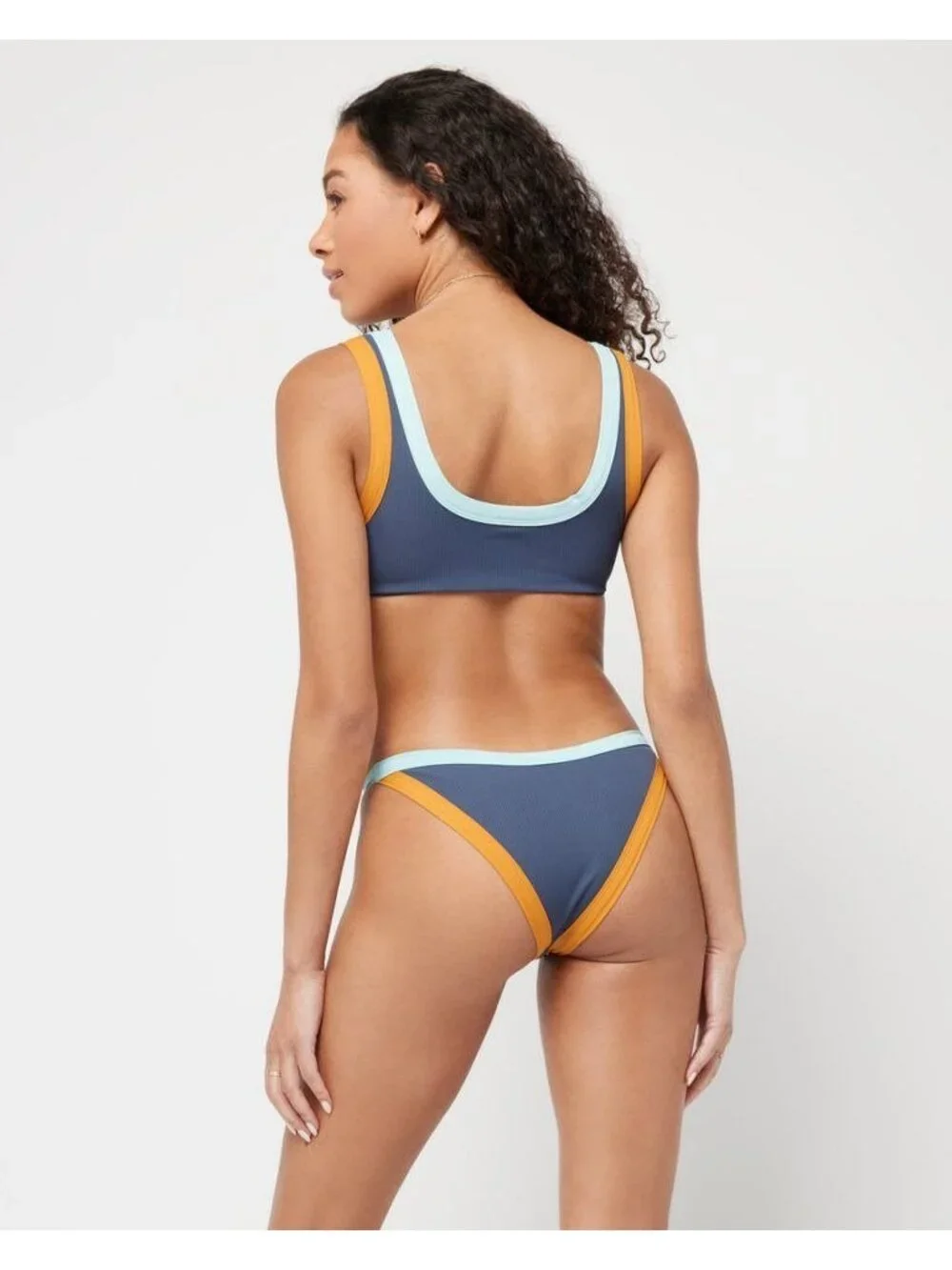 L*Space Ribbed Lala Bikini Top in Slate Pool Inka Gold XLarge New Womens swimsui
